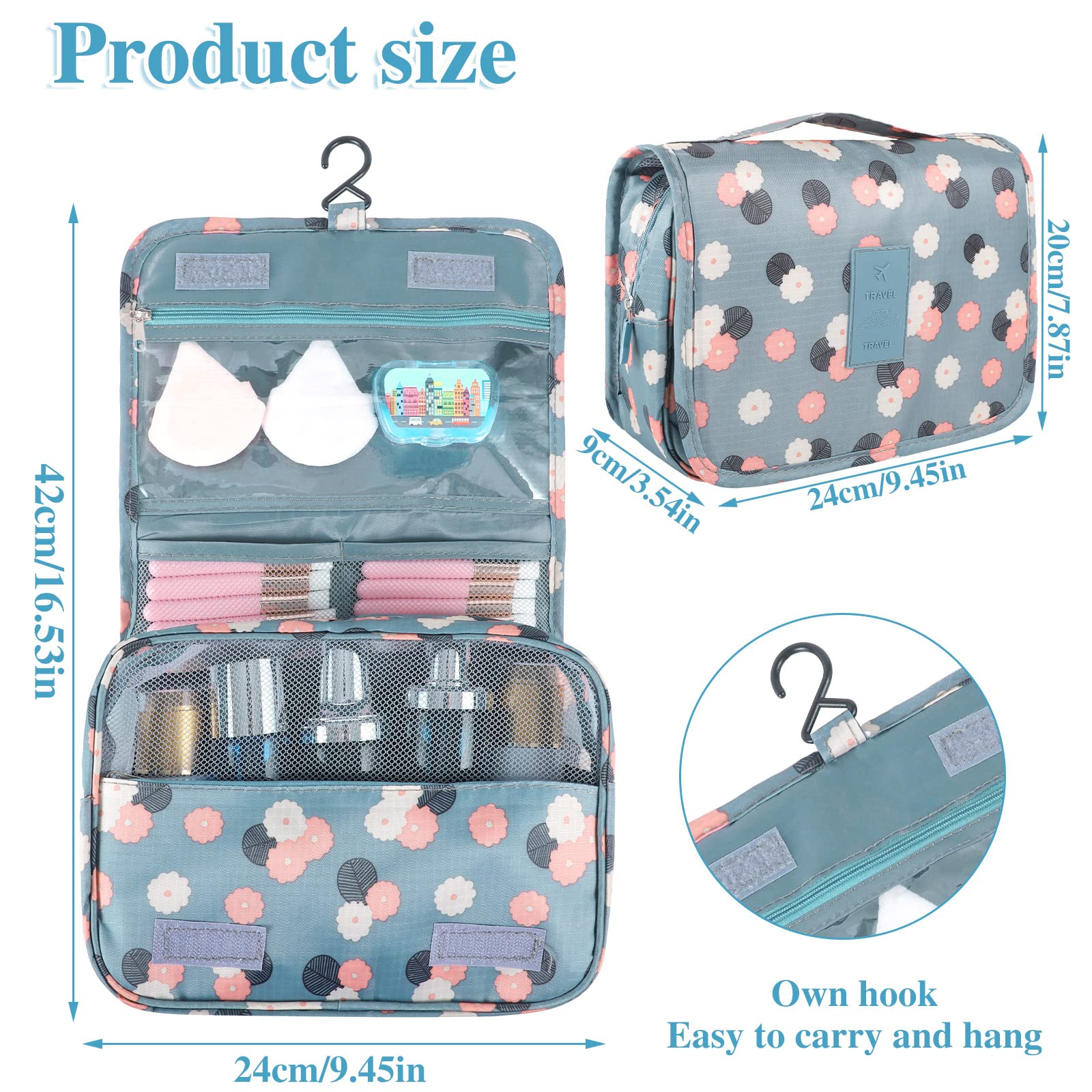 Pengxiaomei toiletry bag made with waterproof nylon keeps cosmetics dry during travel.
