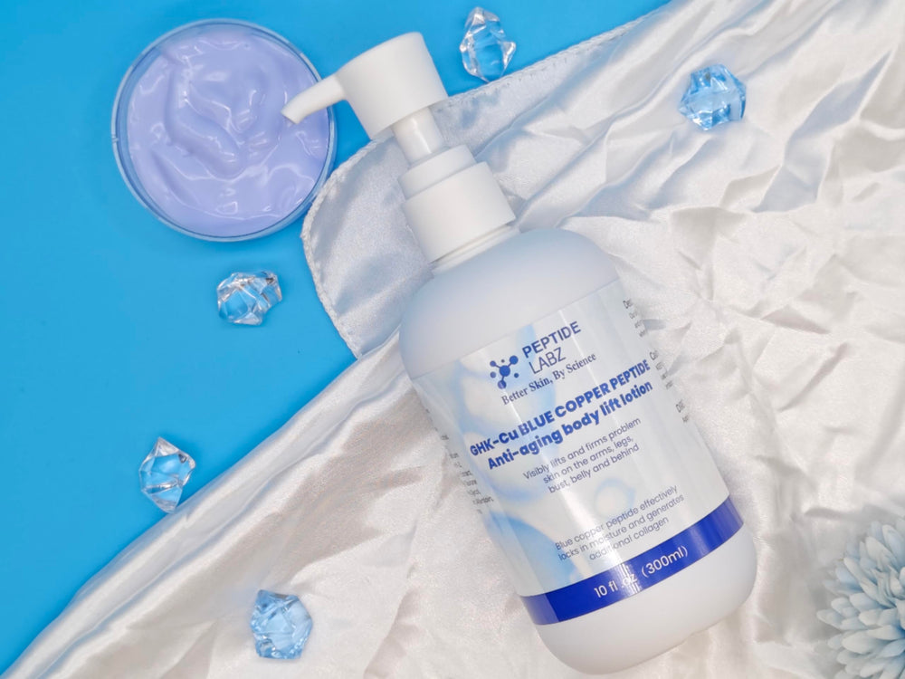 Science-inspired formulation label and texture close-up.
