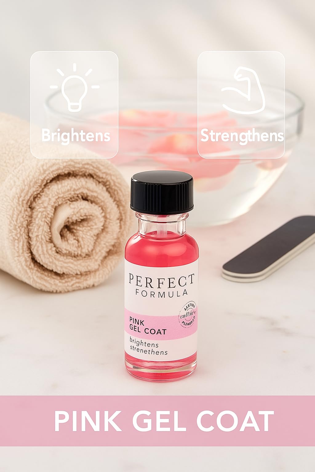 Perfect Formula Pink Gel Coat top coat delivers high-gloss, long-wearing protection.