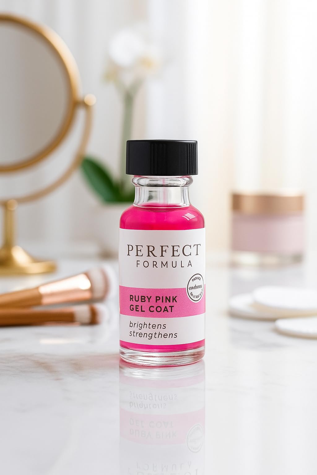 Glossy Ruby Pink Gel Coat finish adds subtle shine to natural nails