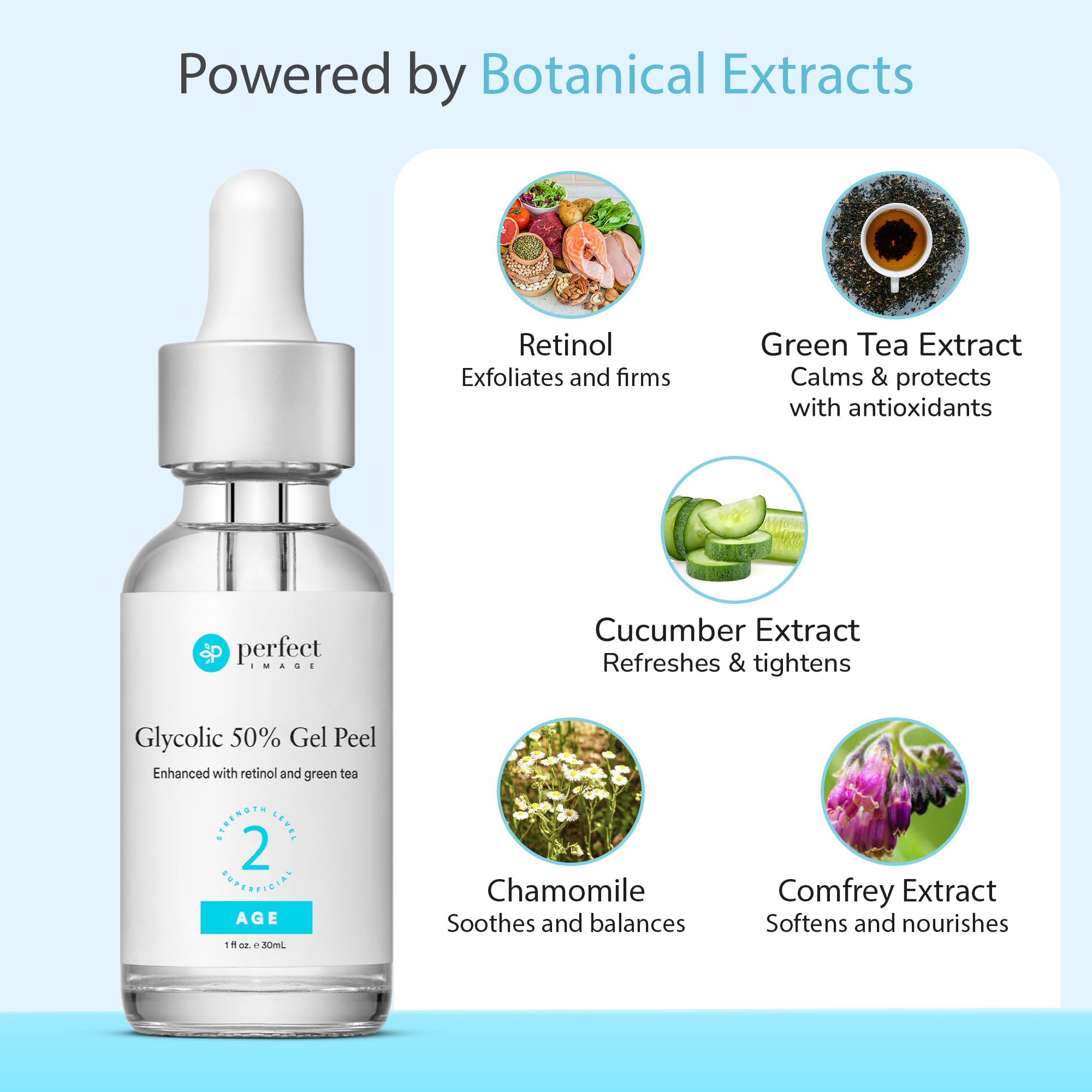 Perfect Image Glycolic Acid 50% gel peel application ready for nighttime routine.