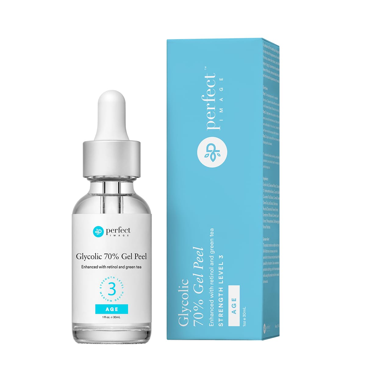 Perfect Image Glycolic Gel Peel bottle showcasing high-strength exfoliation and green tea antioxidants.