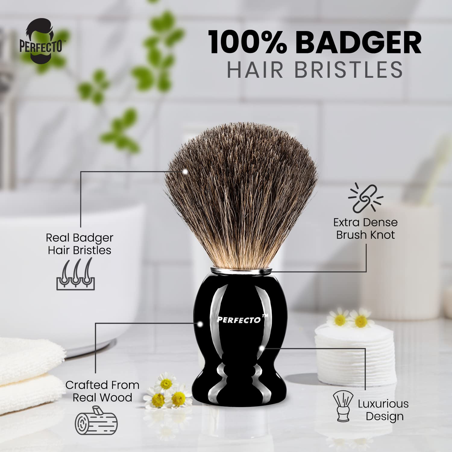 Perfecto badger shaving brush close-up bristles showcasing premium texture