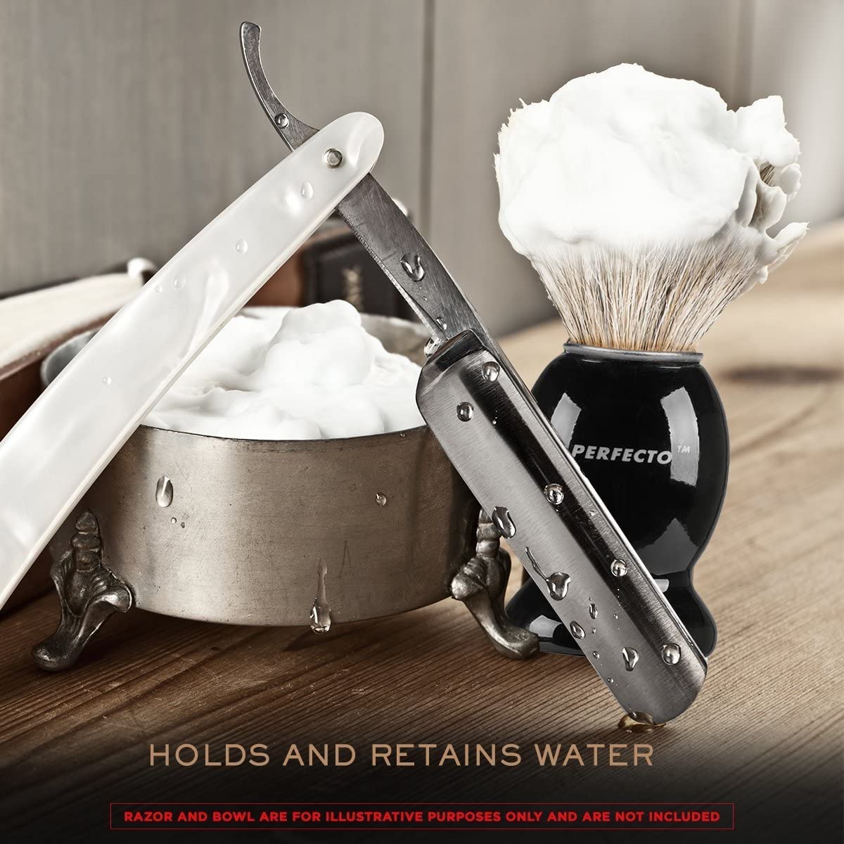 Perfecto deluxe chrome razor and brush stand keeping grooming tools organized