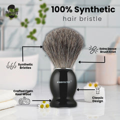 Perfecto shaving brush creates rich lather with premium bristles for a smooth shave.
