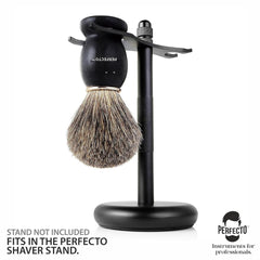 Perfecto wooden-handle shaving brush offers a luxurious feel in hand during routines.