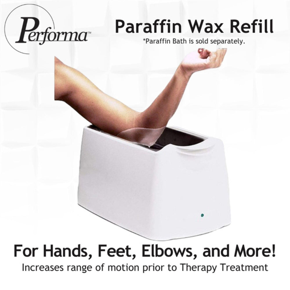 Performa paraffin wax refill hands immersed, promoting skin softness after use.