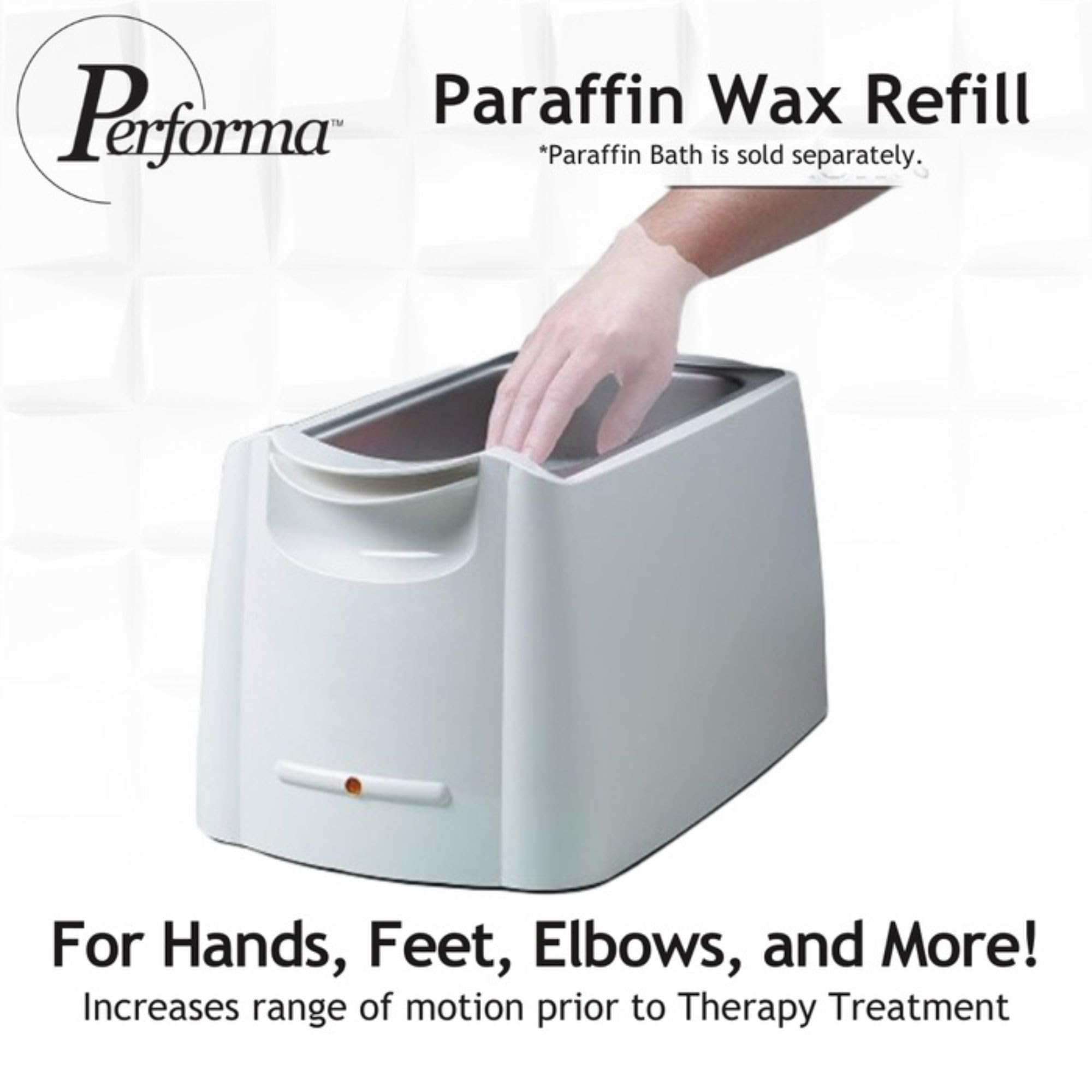 Performa paraffin wax refill image highlights softened skin after treatment.