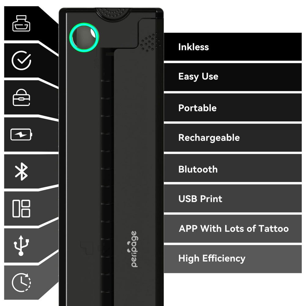 PeriPage P90 battery compartment image shows 2000mAh power for mobile sessions.