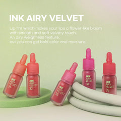 Peripera Ink Airy Velvet Lip Tint acabado sedoso y suave, ideal para look diario.