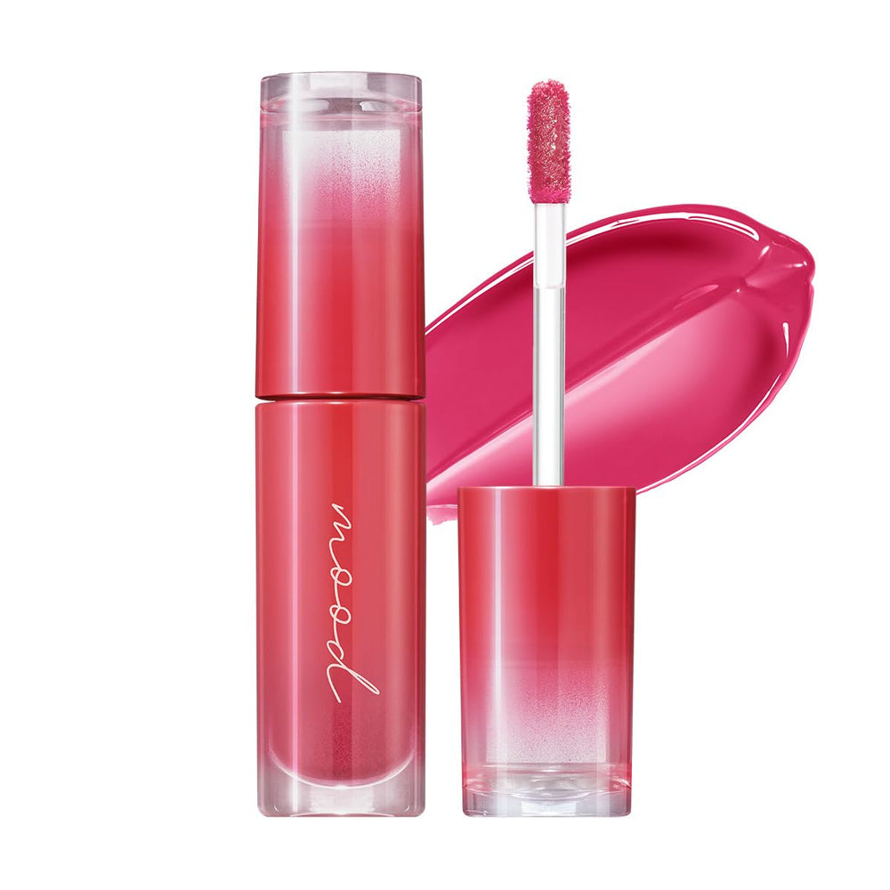 Peripera Ink Mood Glowy Tint envase elegante con acabado brillante para labios y color sutil.