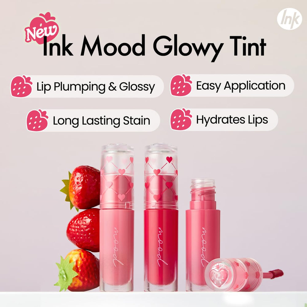 Peripera Ink Mood Glowy Tint Happy Berry swatch on skin for long lasting shine.