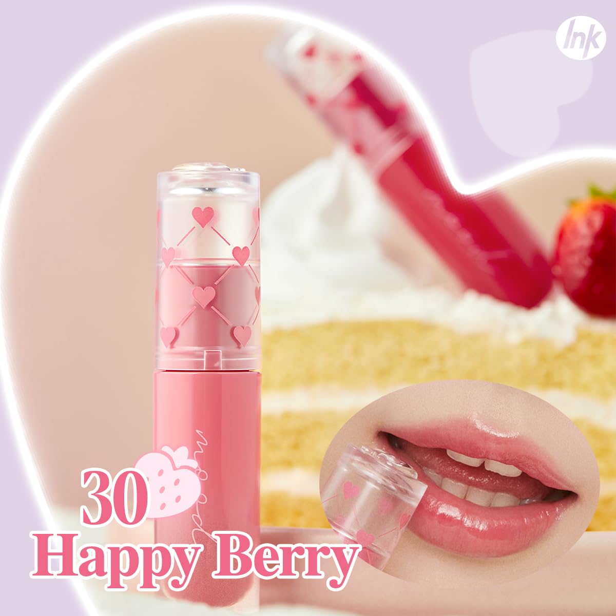Peripera Ink Mood Glowy Tint Happy Berry color swatch on skin showing color and shine.