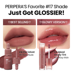Peripera Ink Mood Glowy Tint on lips with a glossy plump finish