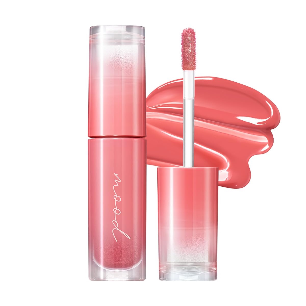 Peripera Ink Mood Glowy Tint tono Rose in Mind, labios hidratados con brillo suave.