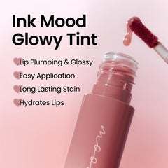 Peripera Ink Mood Glowy Tint Rosy Wish swatch on lips with soft glow