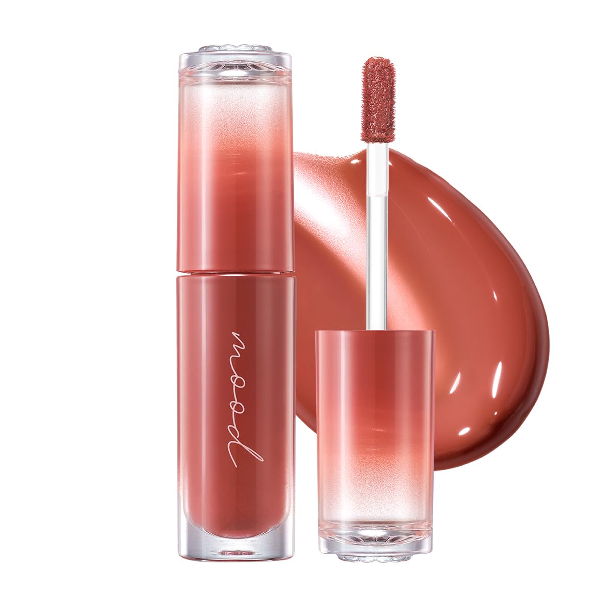 Peripera Ink Mood Glowy Tint, empaque elegante y tono Marrón Yakgwa con acabado suave.