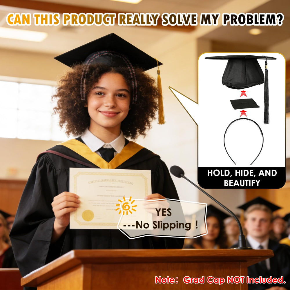 PerldVerge banda negra para gorra de graduación, adecuada para todo color de cabello.