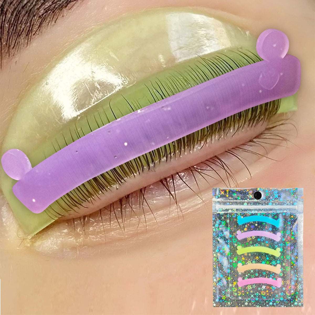 PERMANIA Lash Lift Ribbon 5pcs set showing secure lash lifting in professional use.