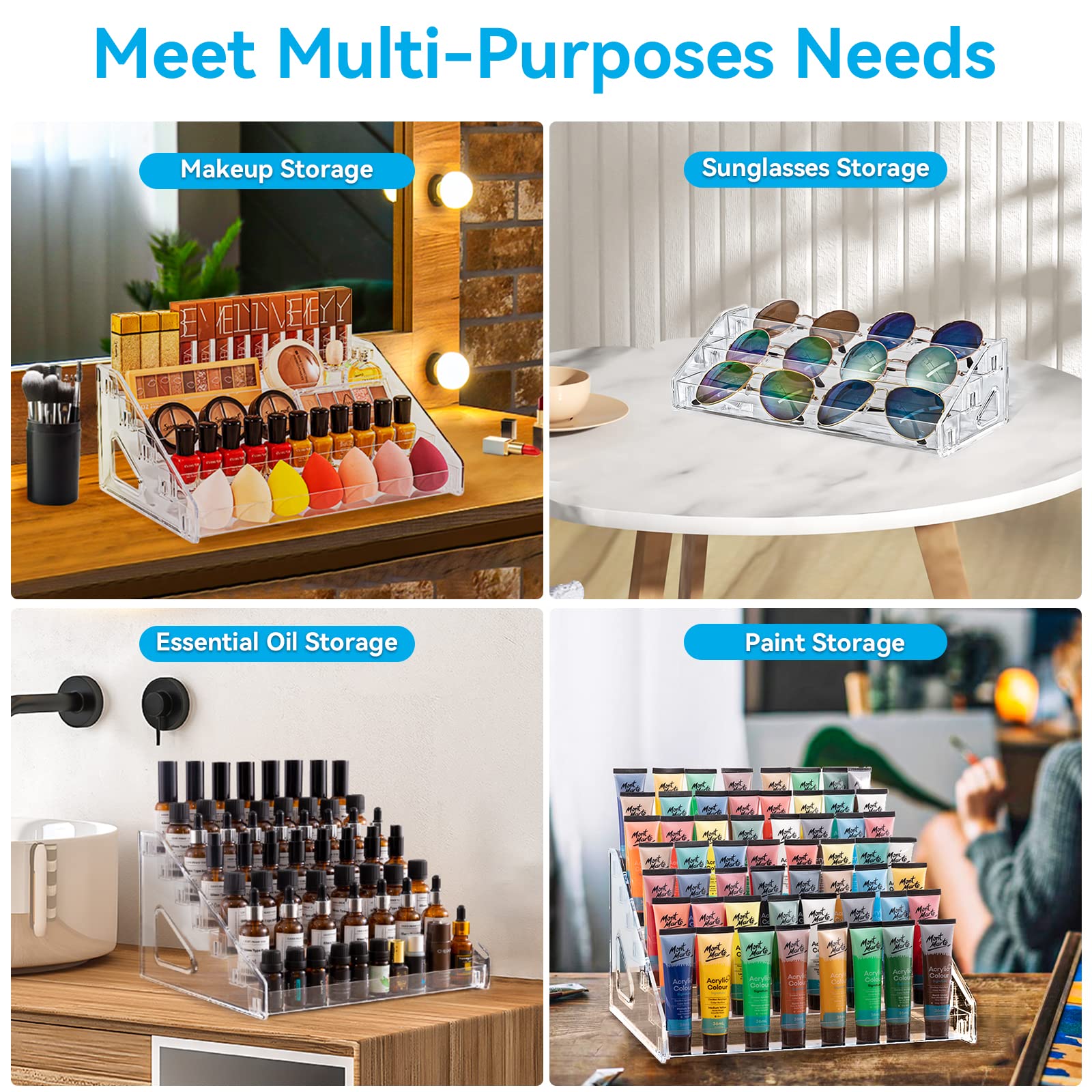 Pero Pero clear acrylic display rack for makeup and small items, neatly organized