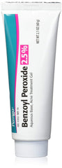 Perrigo 2.5% benzoyl peroxide gel 60g tube, main view, targeted acne-prone areas.