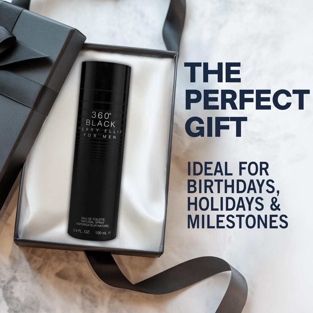 Perry Ellis 360 Black bottle on a dresser for everyday use