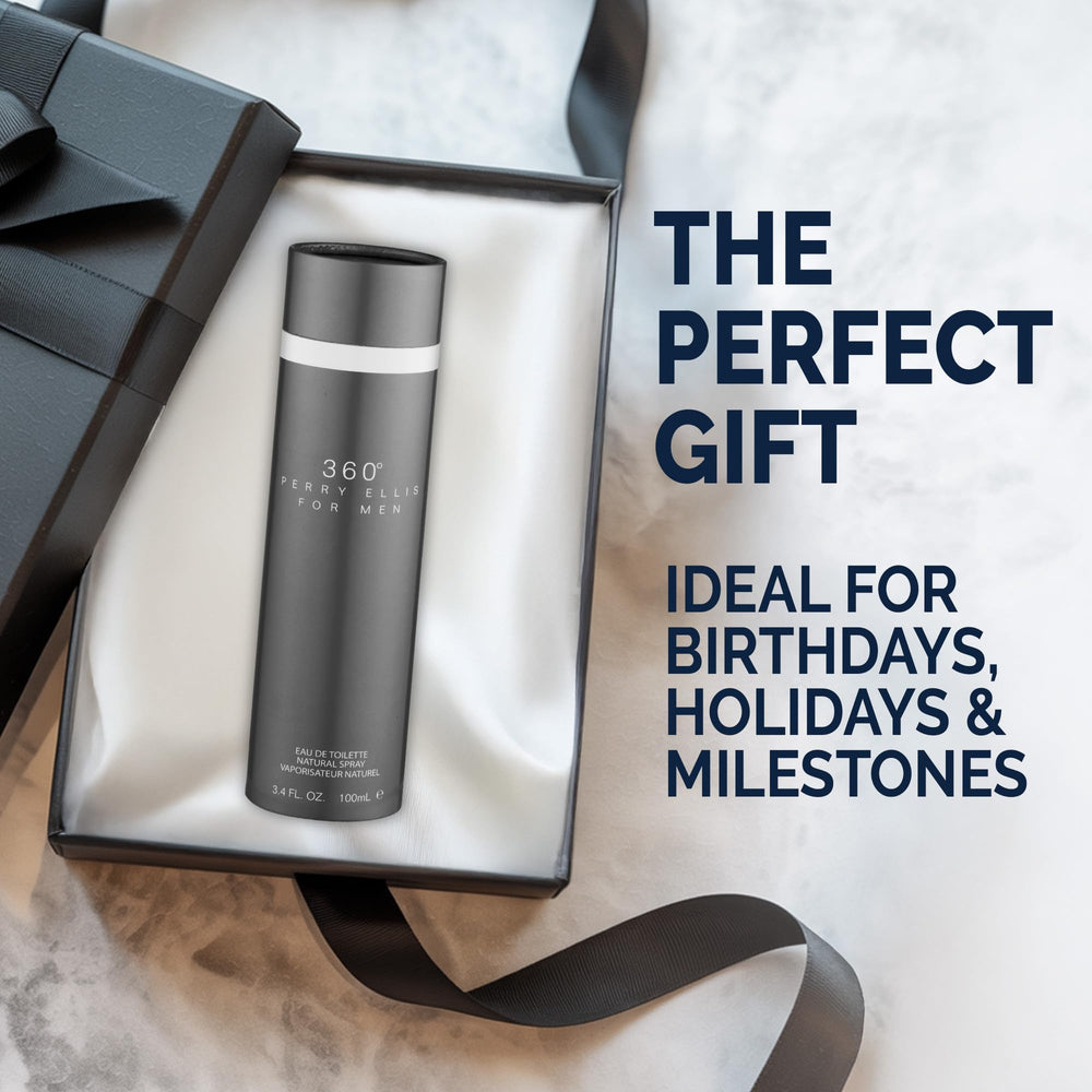 Perry Ellis 360° bottle on dresser suggests versatile everyday fragrance