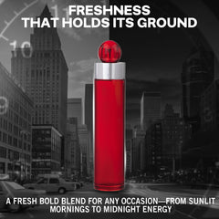 Perry Ellis 360° Red bottle closeup cap highlights premium packaging for gifting.