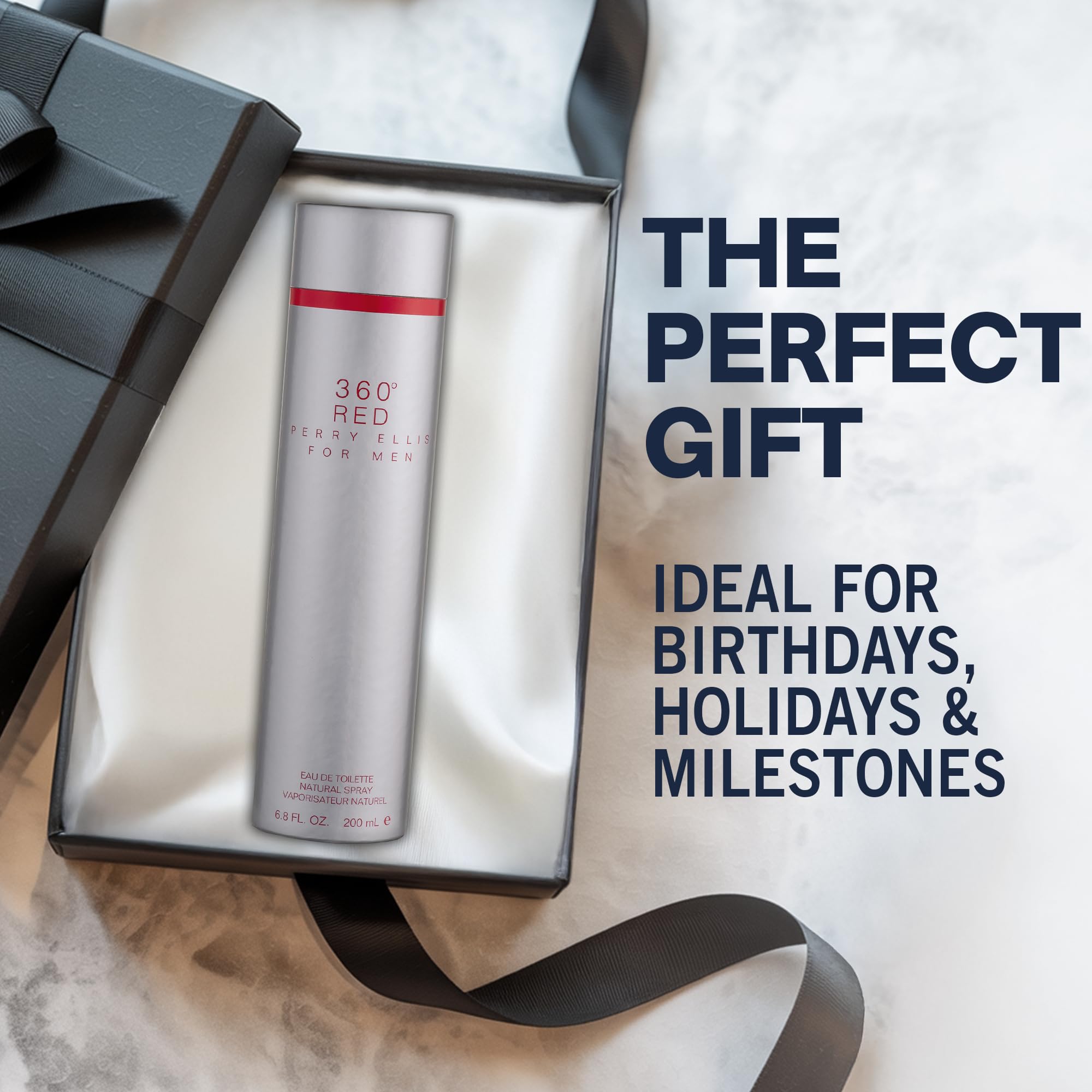 Perry Ellis 360° Red bottle with splash stand conveys versatile wear for various occasions.