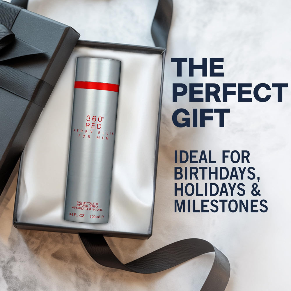 Perry Ellis 360 Red box packaging signals premium presentation and gifting potential.