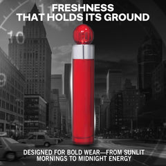 Perry Ellis 360 Red cap closeup highlights premium detailing and gift-ready allure.
