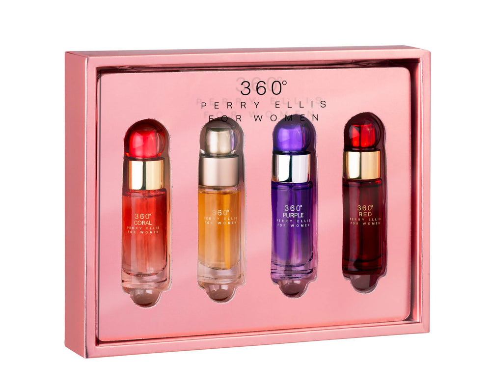 Perry Ellis 360° Women mini gift set box packaging, ideal for gifting and travel.