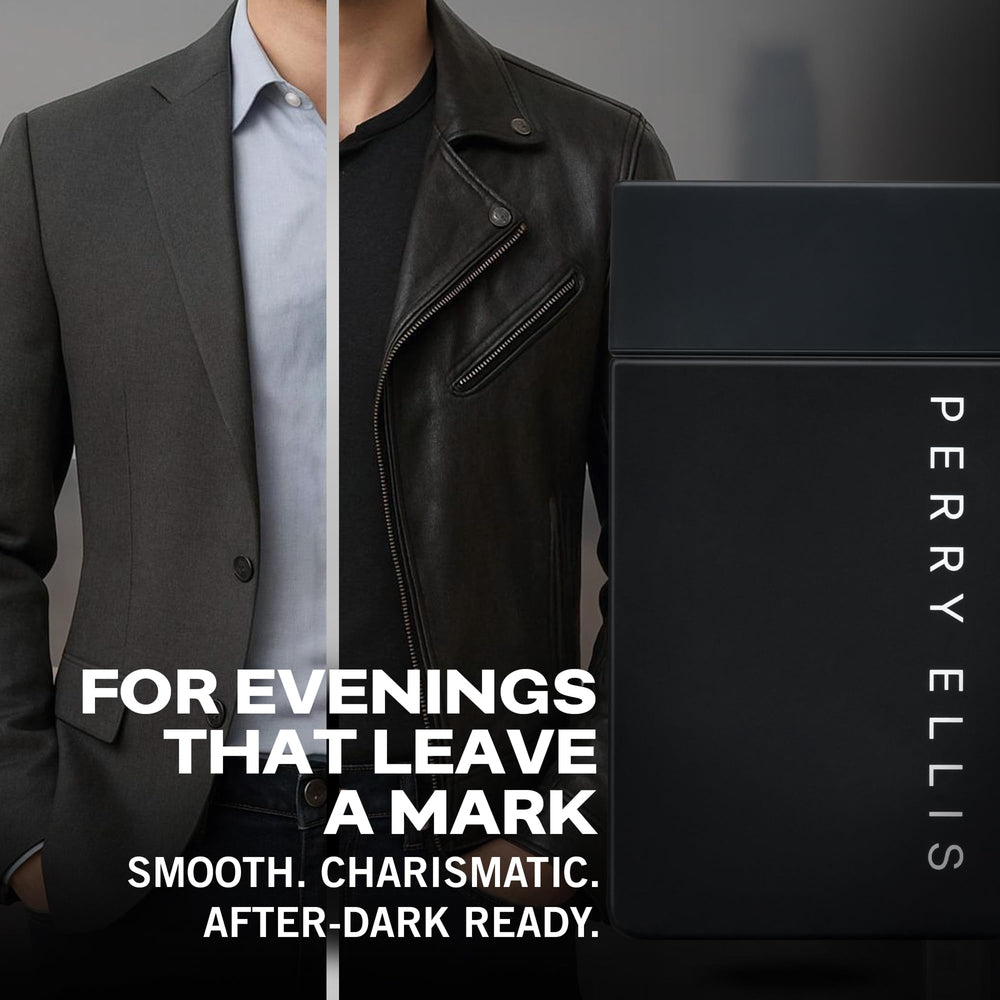 Perry Ellis Midnight mid-note rosemary-geranium blend visual signals sophistication.