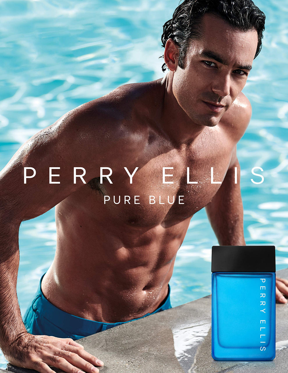 Perry Ellis Pure Blue cap closeup highlighting premium design