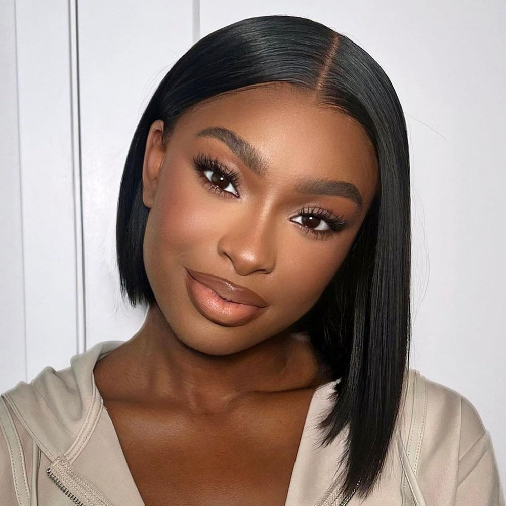 Perselene glueless bob wig side view for everyday styling