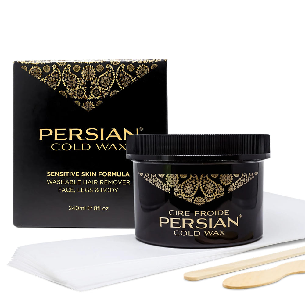 Persian cold wax kit for facial application glides on smoothly for gentle facial hair removal.