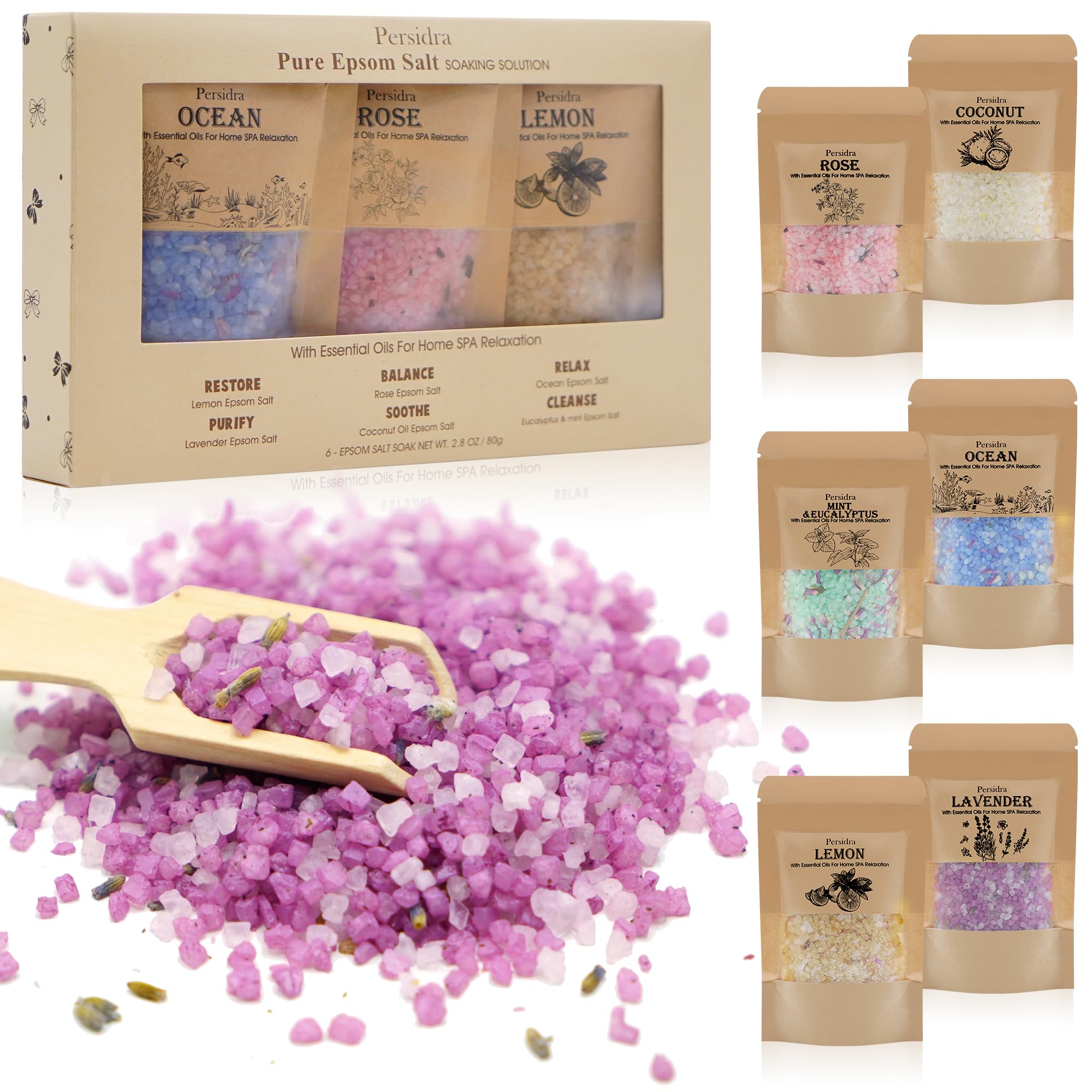Persidra sal de baño lavanda, promueve relajación durante el baño.