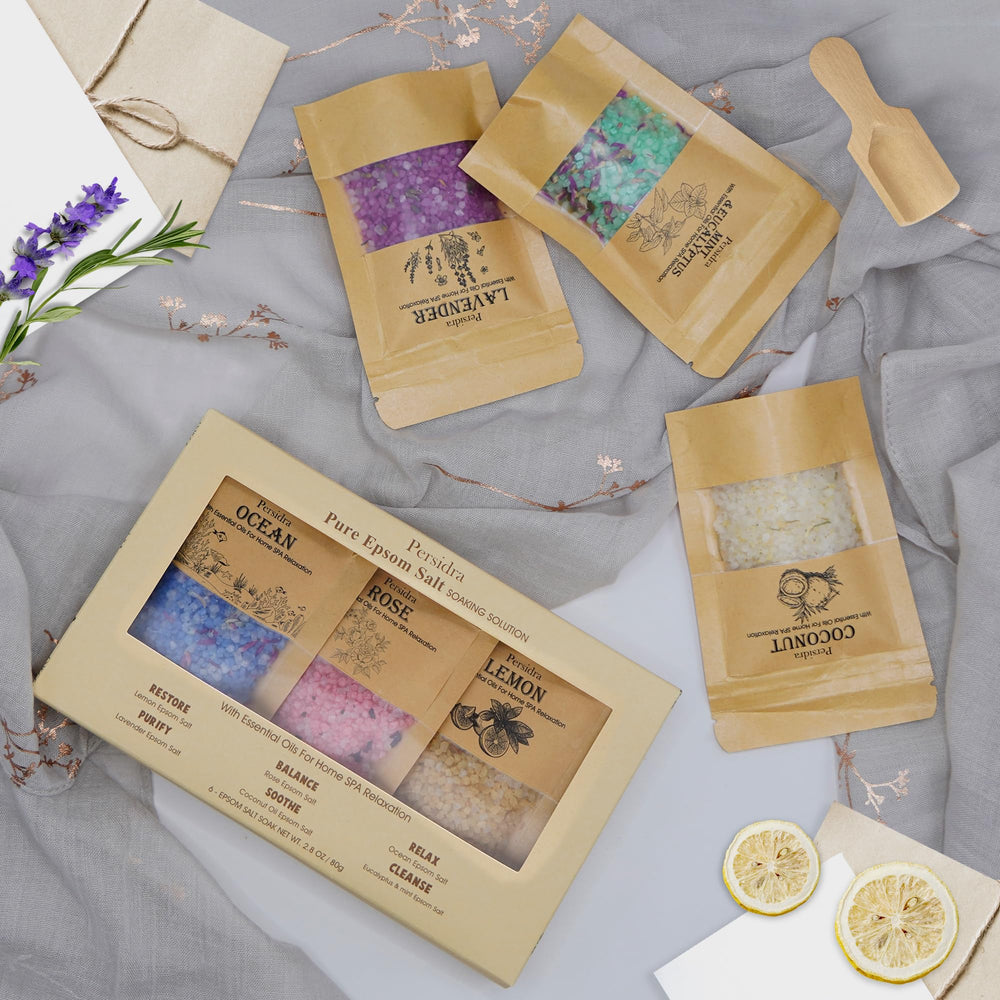 Persidra sal de baño rosa, relajante aroma para momentos de cuidado.