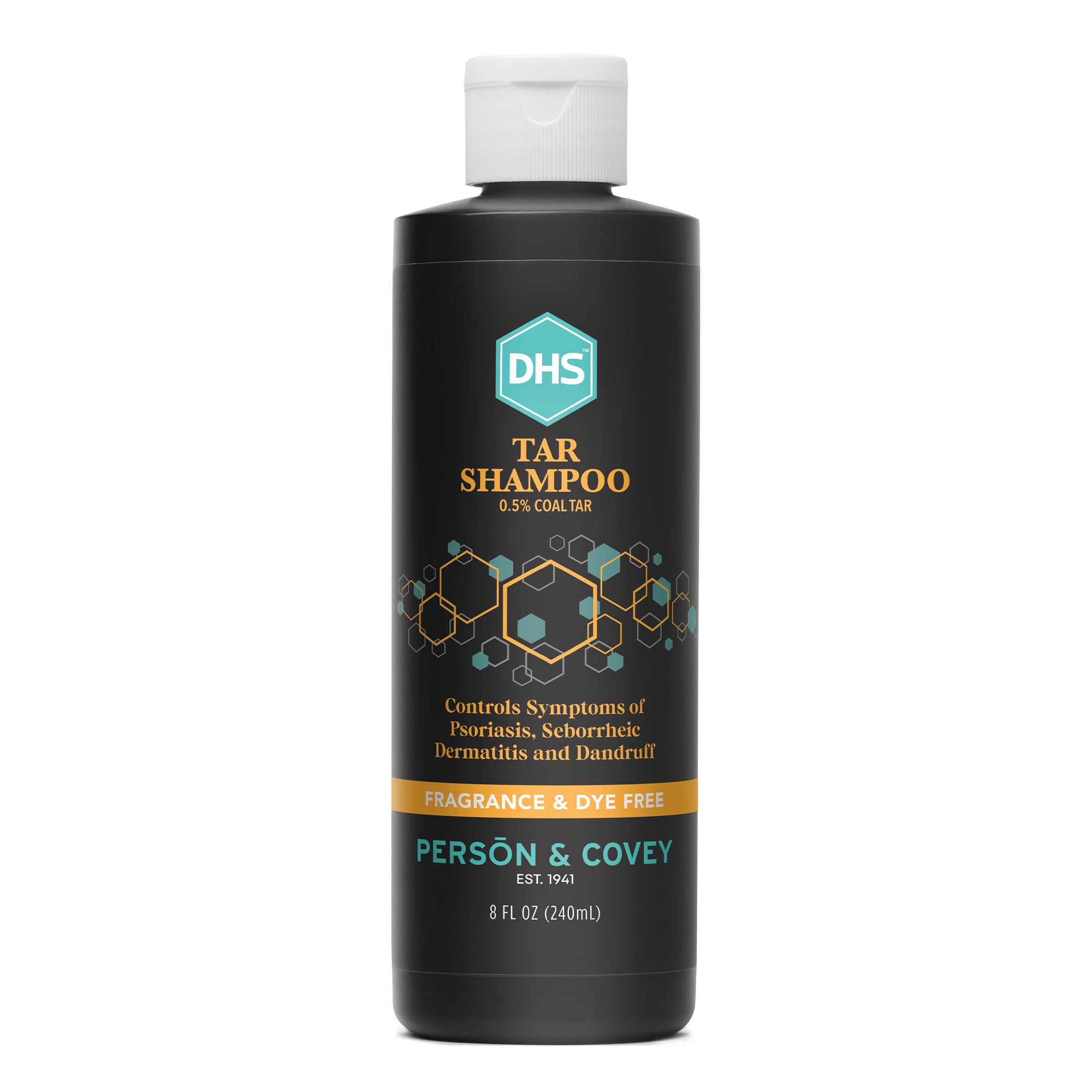 Person & Covey DHS Tar Shampoo en botella 8 oz limpia residuos sin resecar.