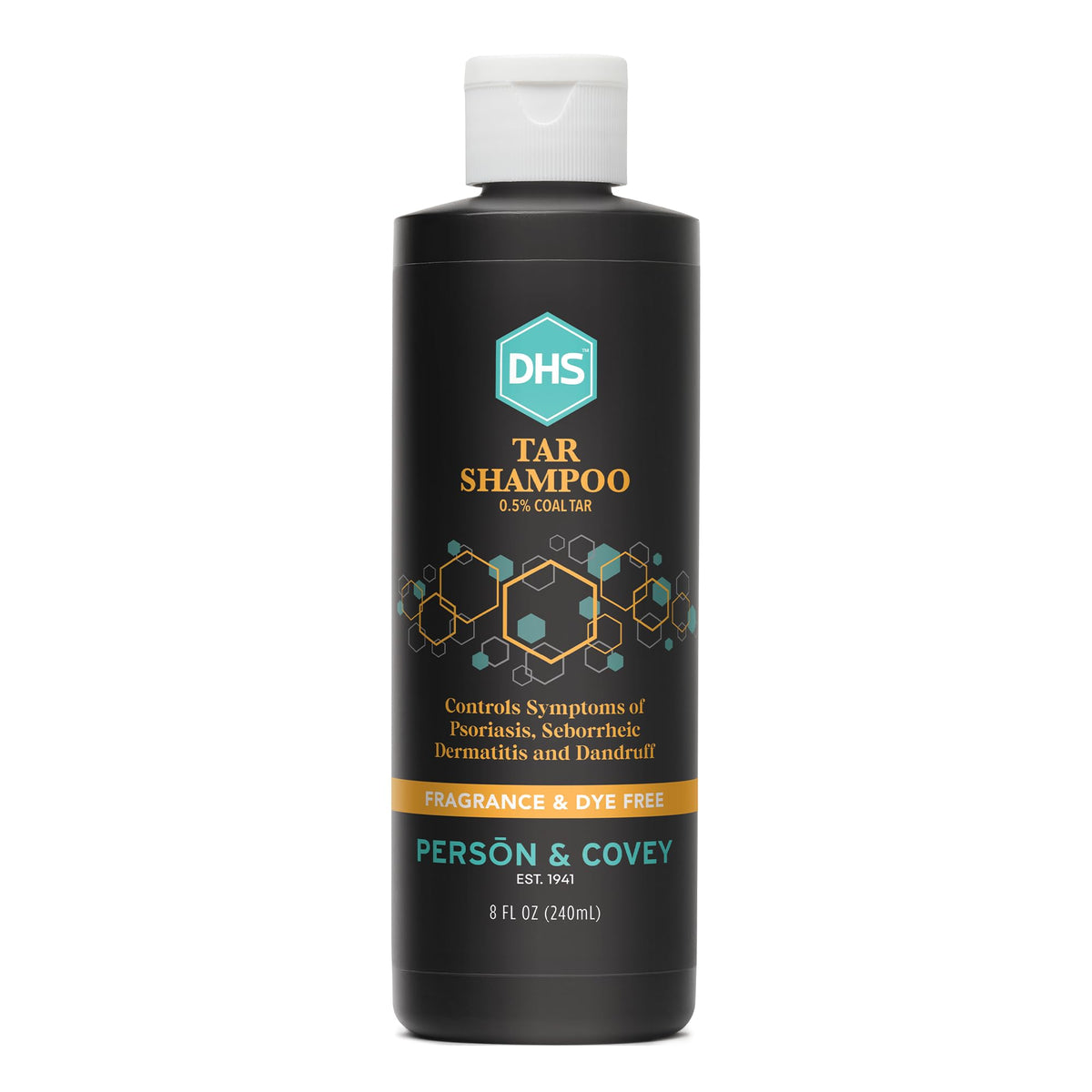 Person & Covey DHS Tar Shampoo en botella 8 oz limpia residuos sin resecar.