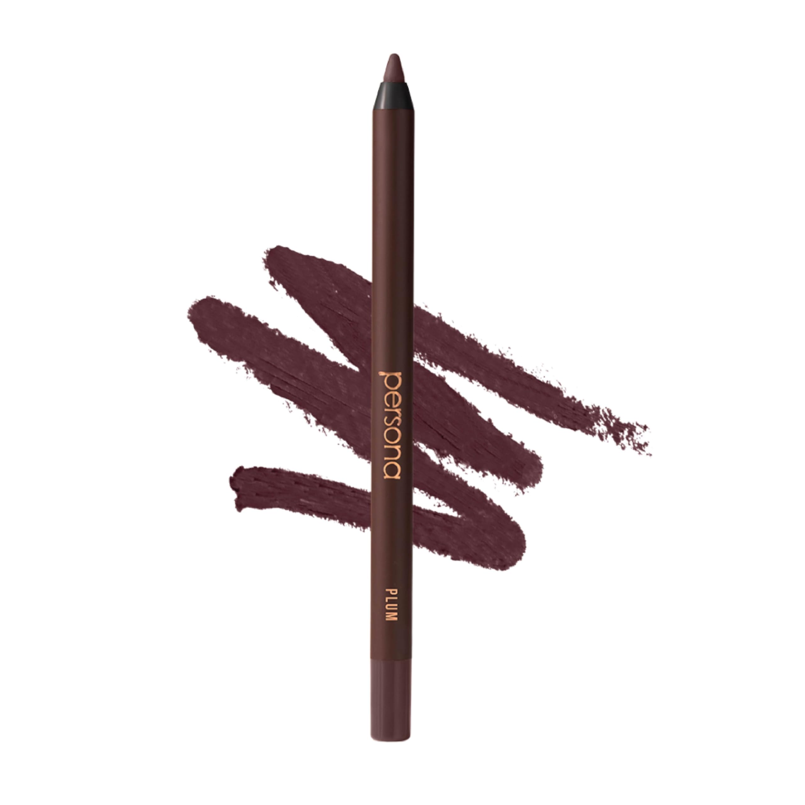 PERSONA 24HR Plum Eyeliner Pencil packaging close-up, highlighting vegan, cruelty-free promise.