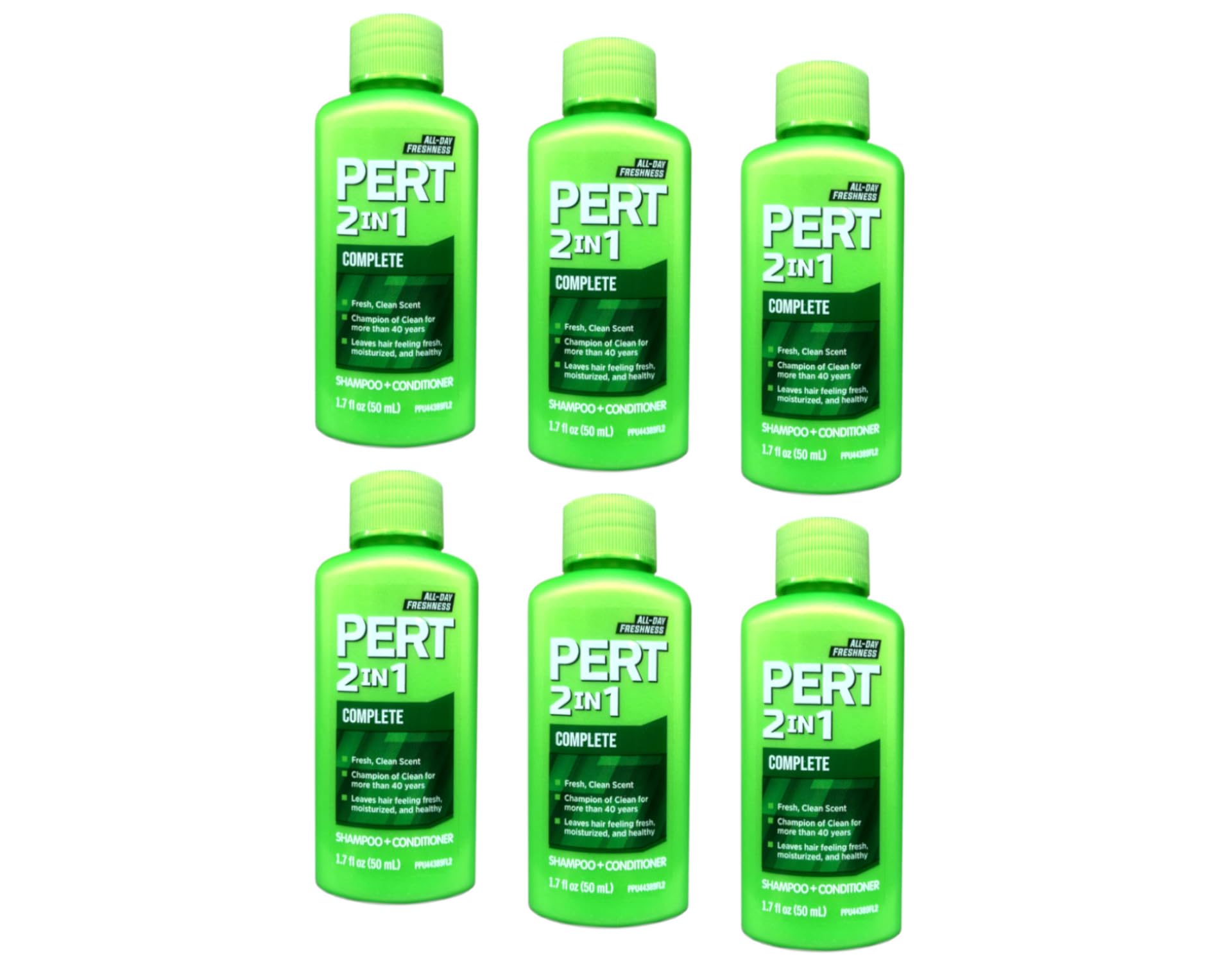 Pert Plus 2-en-1 champu y acondicionador ofrece un empaque de 6 botellas para uso diario.