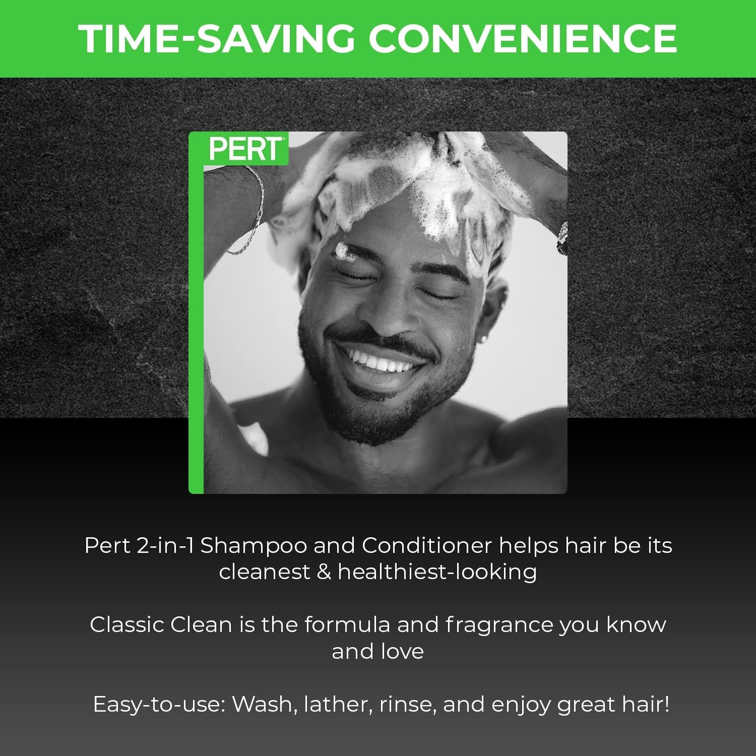 Pert Plus 2-in-1 post-wash hair texture and natural shine.