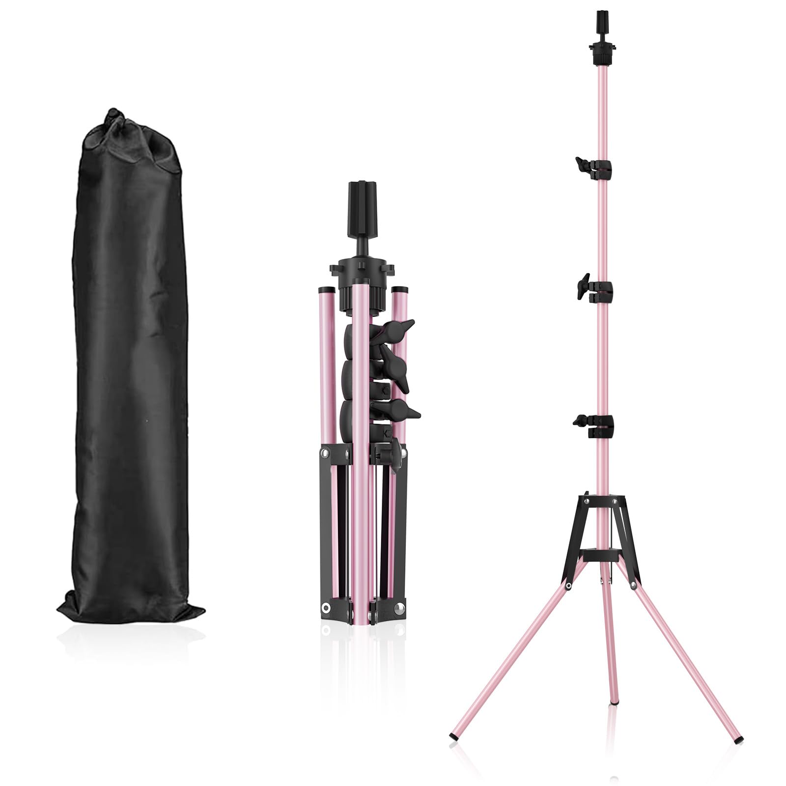 Pet Baby mannequin head stand with adjustable pink frame for precise wig styling.
