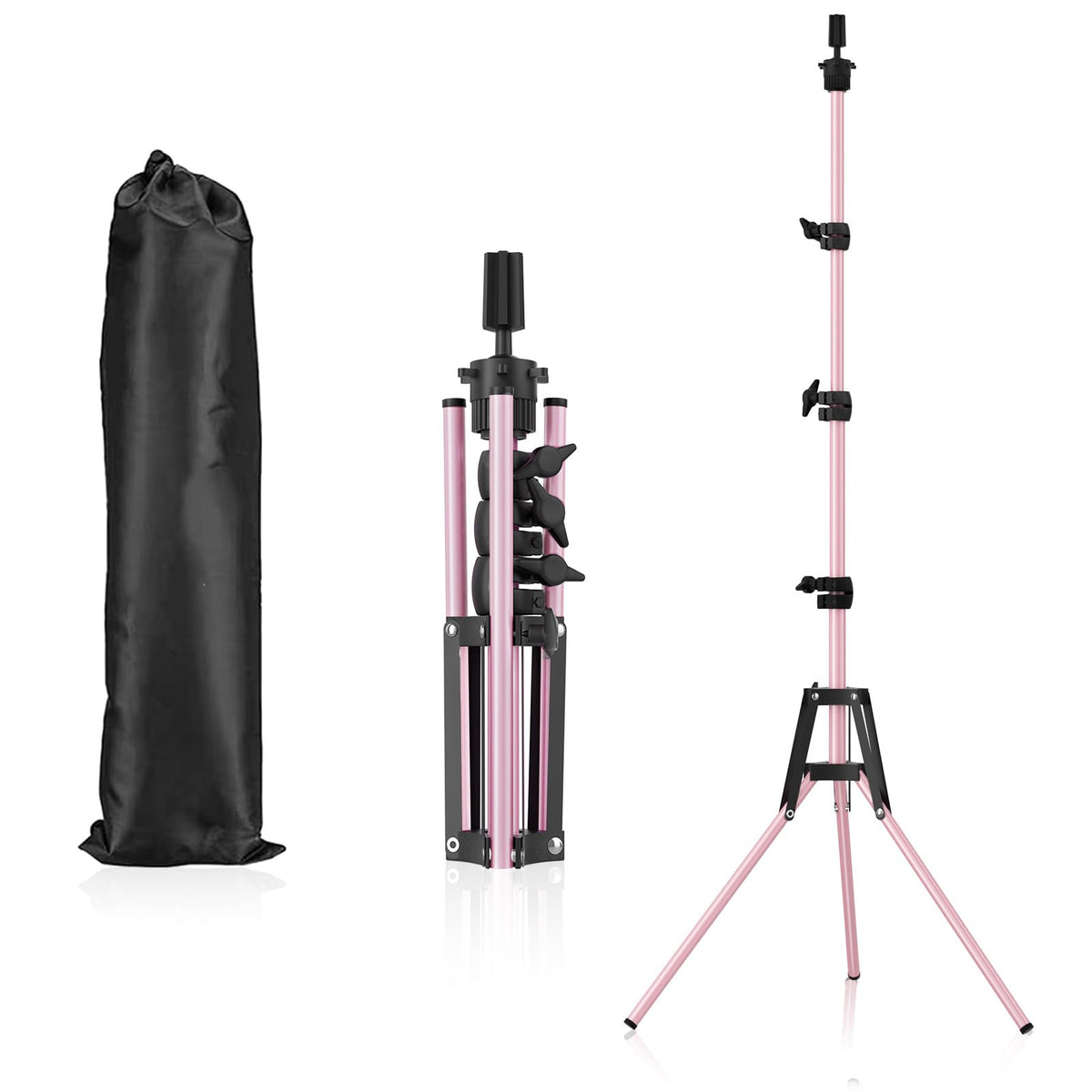 Pet Baby mannequin head stand with adjustable pink frame for precise wig styling.