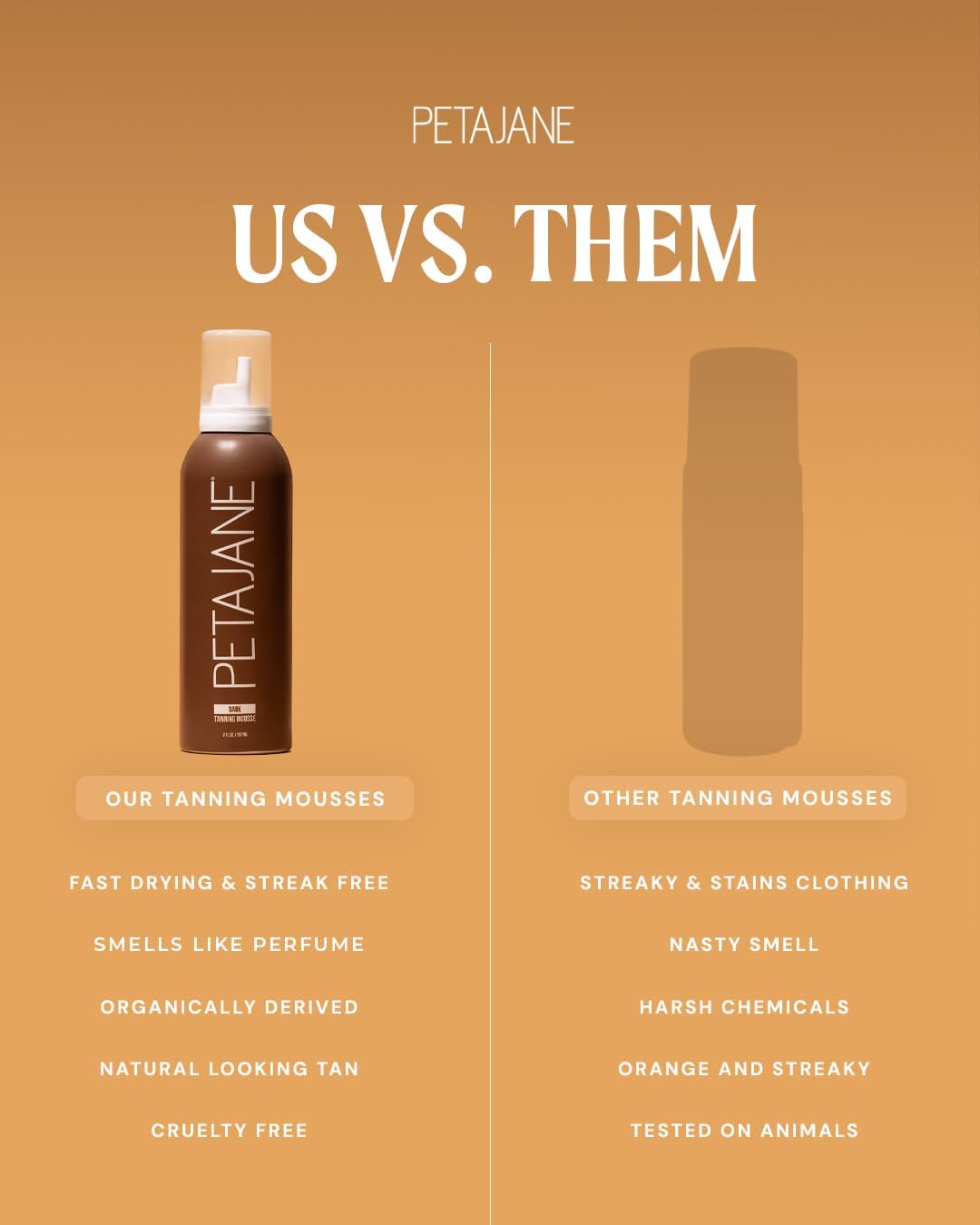 Peta Jane Dark Tanning Mousse is made in the USA and vegan.