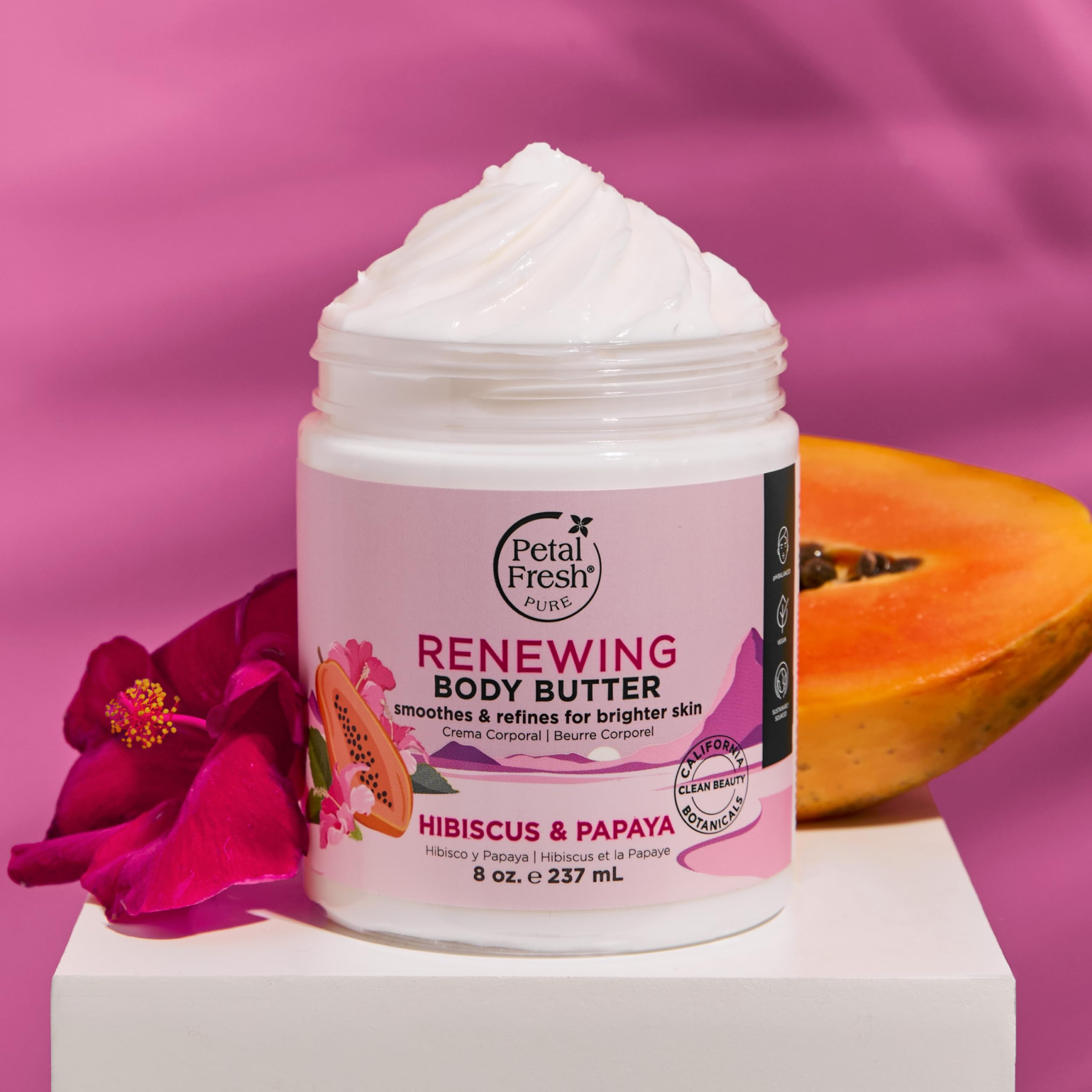 Petal Fresh Hibiscus Papaya blend label highlighting skin renewal potential