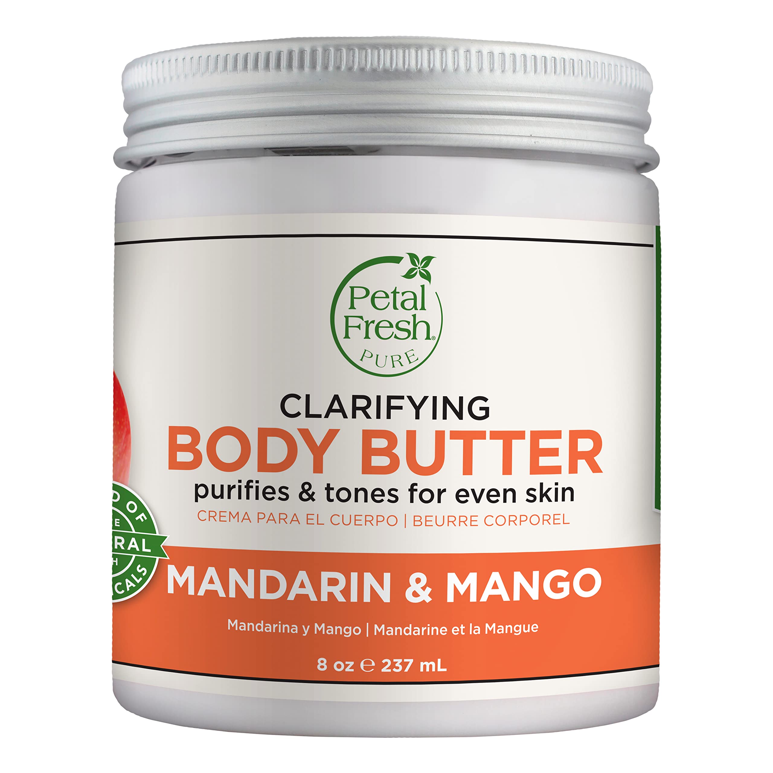 Petal Fresh Mandarin and Mango Body Butter tub with creamy texture for all skin types.