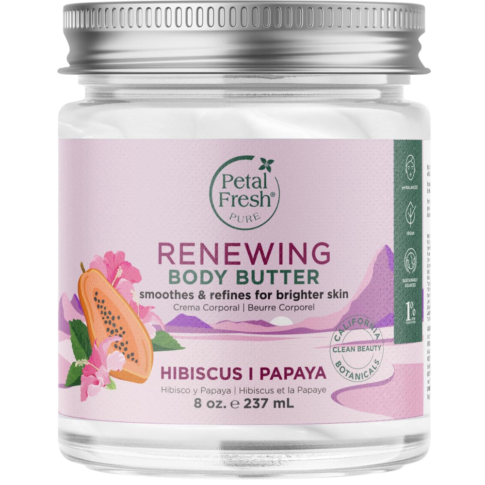 Petal Fresh Hibiscus and Papaya body butter jar close-up showing rich texture for silky skin