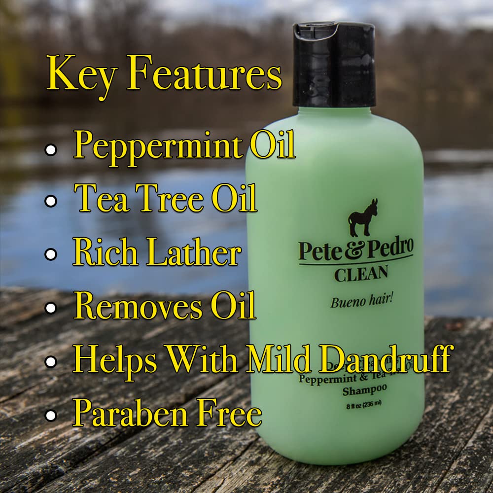 Pete & Pedro Clean Shampoo con aceite de árbol de té para cuero cabelludo limpio y equilibrado.